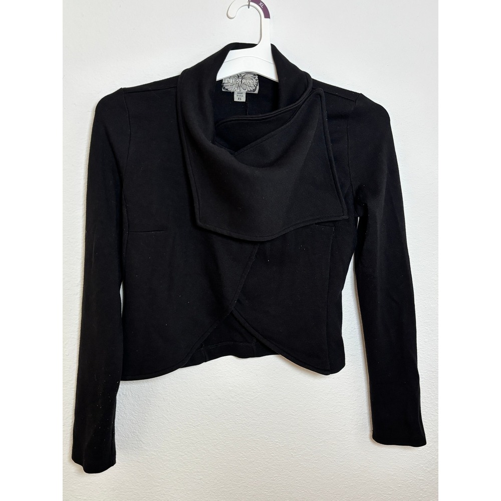 High Street New York Black Draped Cowl Neck Cropped Wrap Jacket XS Made in USA